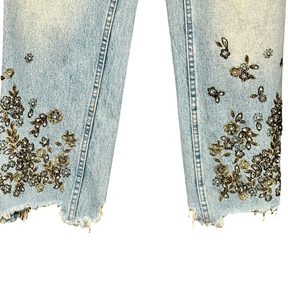 Abercrombie and Fitch Annie High Rise Straight Raw Hem Beaded Embroidered Jeans - Picture 7 of 13